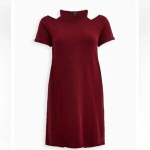 Torrid Plus Size Maroon Cozy Mini Fleece Cold Shoulder Dress